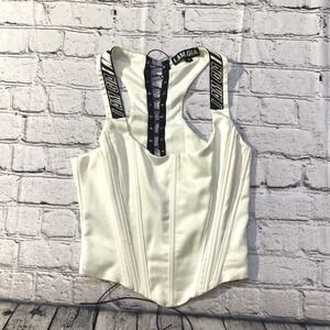 I.AM.GIA Siobhan White Corset Tank Top Lace Up Back Branded Straps Small